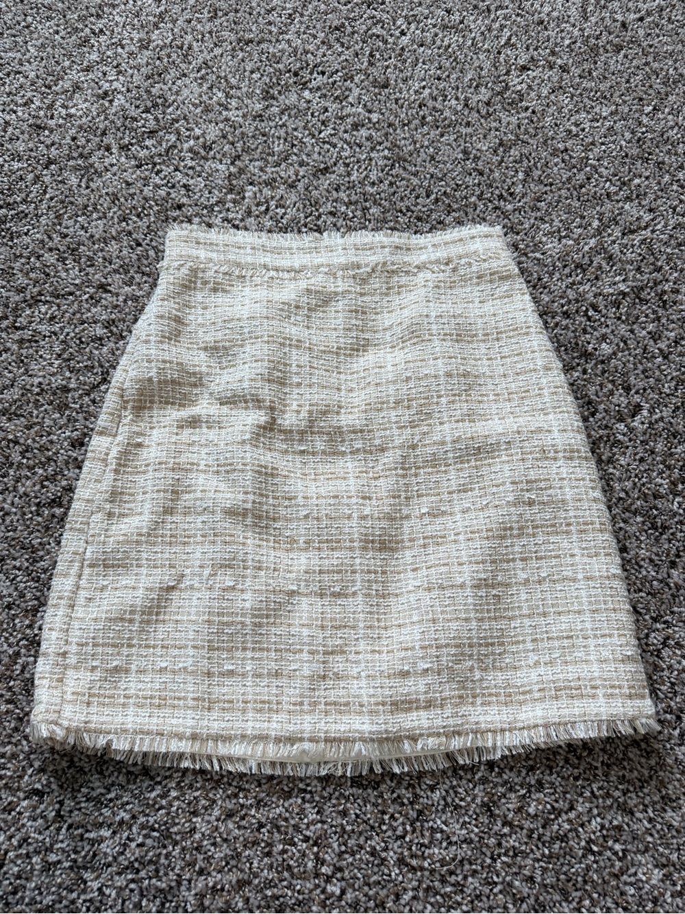 Ann Taylor Cream Fringe Tweed Mini Skirt